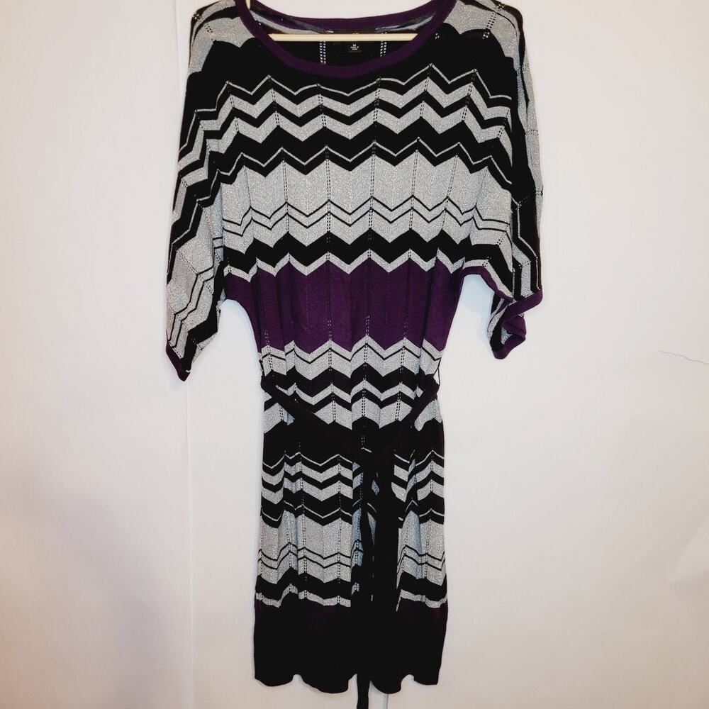 AGB Vintage Silver And Purple Chevron Stripe Dolman Sleeve Sweater Dress